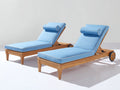 Tumbonas de madera 200 x 75 x 95 cm - Madera natural y azul claro - Respaldo reclinable con ruedas y colchón acolchado
