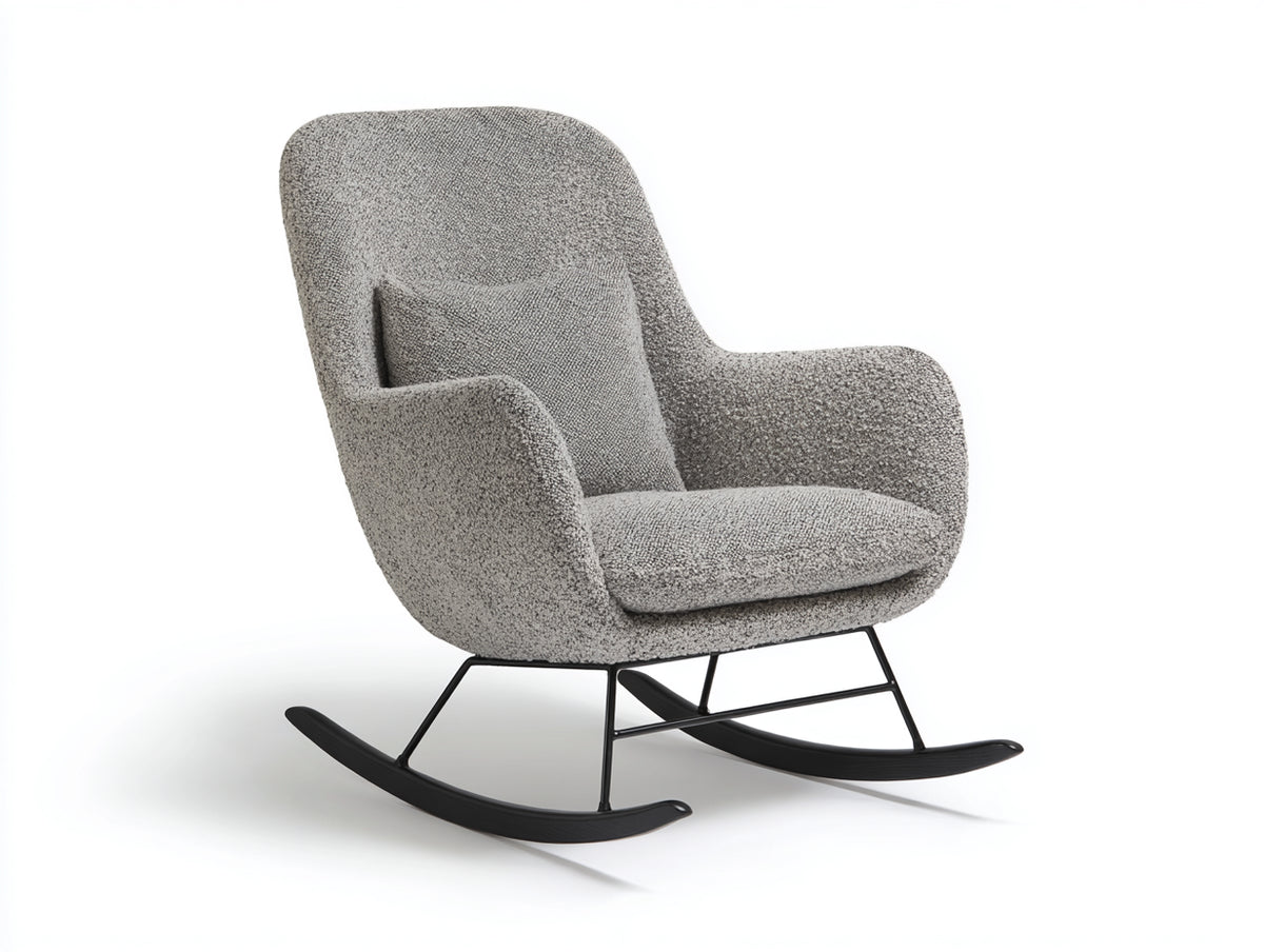 Mecedora 80 x 92 x 100 cm - Gris y negro - Tapizado texturizado con respaldo alto y base curva
