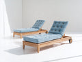 Tumbonas de madera 200 x 70 x 95 cm - natural y azul claro - diseño reclinable con ruedas y acolchado capitoné