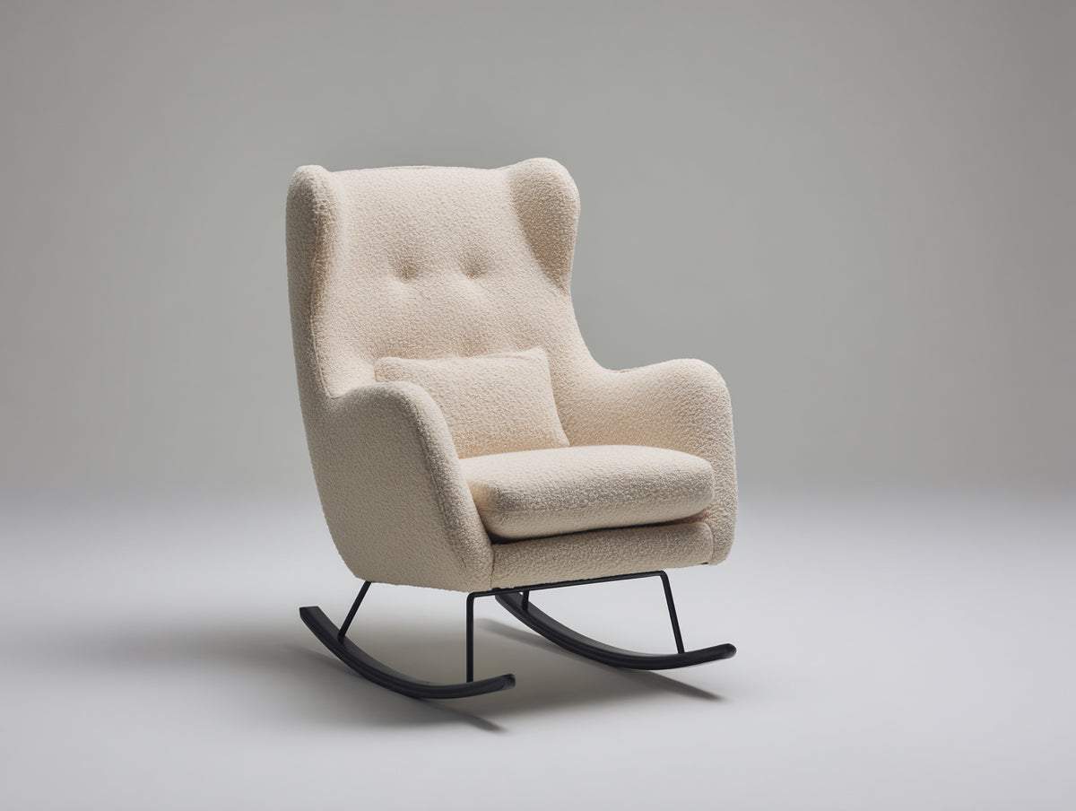 Mecedora 78 x 92 x 105 cm - Crema y negro - Tapizado de bouclé con respaldo alto y base curva