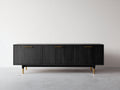 Mueble recibidor de madera 160 x 42 x 75 cm - Negro y dorado - 3 puertas y diseño elevado