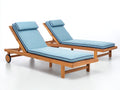 Tumbonas de jardín de madera set de 2 200 x 75 x 95 cm - marrón natural y azul claro - respaldo reclinable con ruedas
