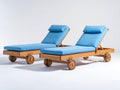 Tumbonas de madera 200 x 75 x 95 cm - Madera natural y azul - Respaldo reclinable con ruedas y acolchado