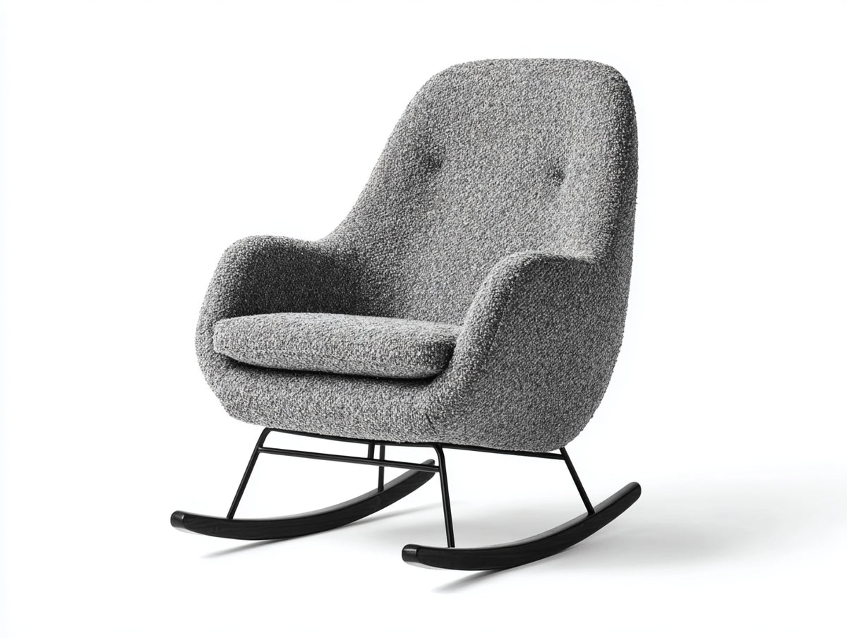 Mecedora tapizada en tejido bouclé 78 x 90 x 100 cm - gris y negro - diseño moderno con respaldo alto y patines curvos