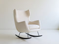 Mecedora tapizada de tejido rizado 80x94x105 cm - Blanco crema y negro - Respaldo alto envolvente con base de balancín metálica
