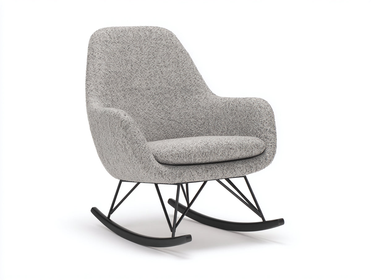 Mecedora tapizada 78 x 92 x 100 cm - gris y negro - respaldo alto envolvente con base curva metálica