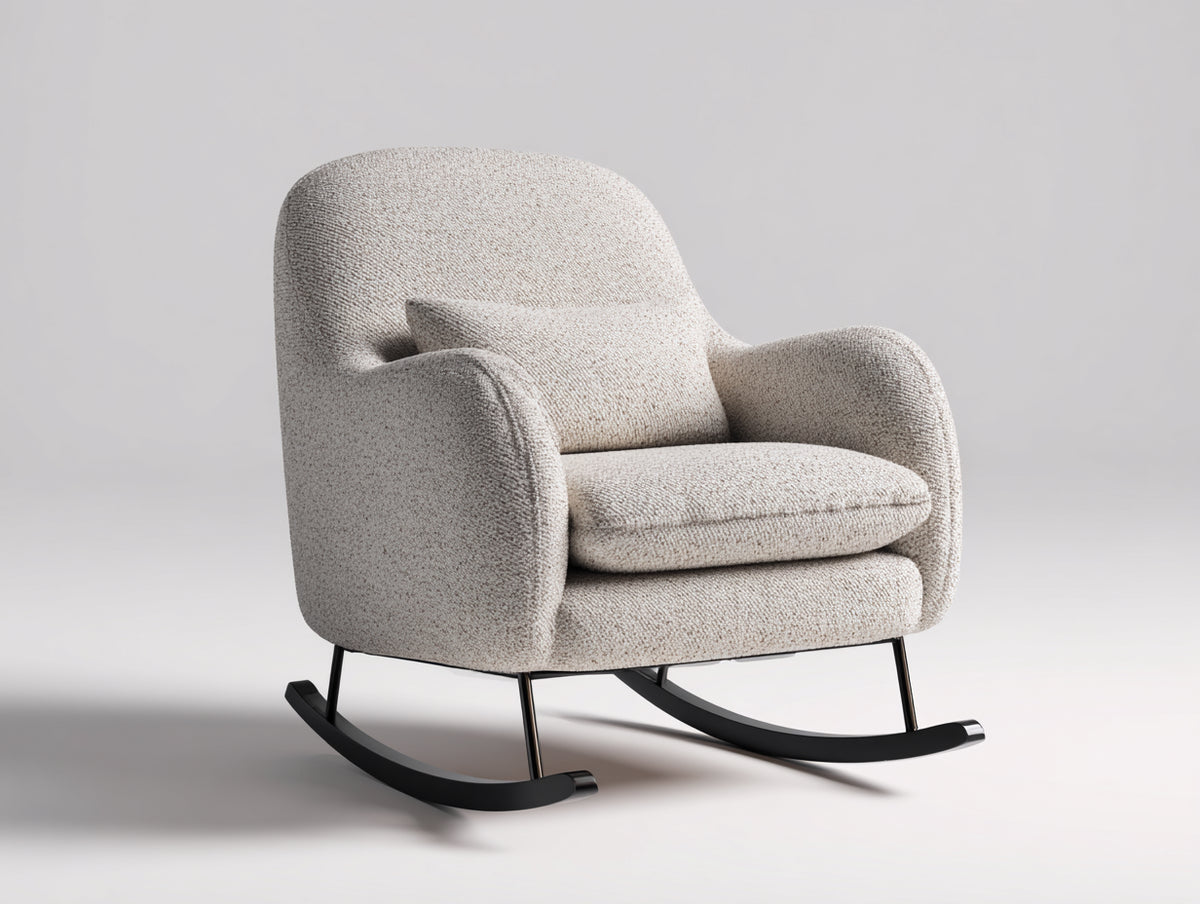 Mecedora 82 x 92 x 96 cm - Gris claro y negro - Tapizado texturizado con respaldo redondeado y base curva