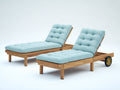 Tumbonas de madera 205 x 75 x 95 cm - natural y azul claro - diseño reclinable con ruedas y acolchado capitoné
