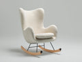 Mecedora tapizada de tejido rizado 78x92x105 cm - Blanco crema negro y madera natural - Respaldo alto envolvente con balancines de madera