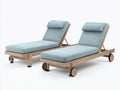 Tumbonas de madera 205x75x90 cm - Madera natural envejecida azul claro y negro - Juego de 2 unidades con respaldo reclinable y ruedas