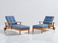 Tumbonas de jardín de madera set de 2 190 x 70 x 95 cm - marrón natural y azul - respaldo reclinable con ruedas
