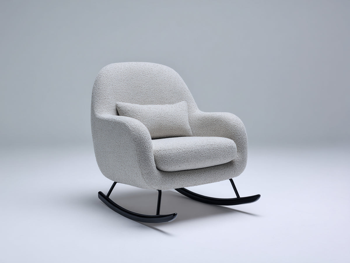Mecedora tapizada de tejido rizado 80x92x98 cm - Gris claro y negro - Diseño envolvente con base de balancín metálica