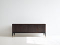 Mueble recibidor de madera 160x40x80 cm - marrón oscuro y negro - 4 puertas con frontal texturizado - diseño moderno para entrada y salón
