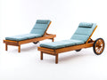 Tumbonas de madera 205 x 76 x 96 cm - Marrón natural y azul claro - Respaldo reclinable con ruedas grandes y acolchado segmentado