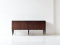 Mueble recibidor de madera 180 x 45 x 85 cm - marrón oscuro negro y dorado - 4 puertas con frentes decorativos y patas elevadas