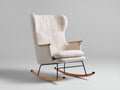 Mecedora tapizada 80x94x108 cm - beige y marrón claro - respaldo alto envolvente con reposabrazos de madera - diseño moderno para salón y dormitorio